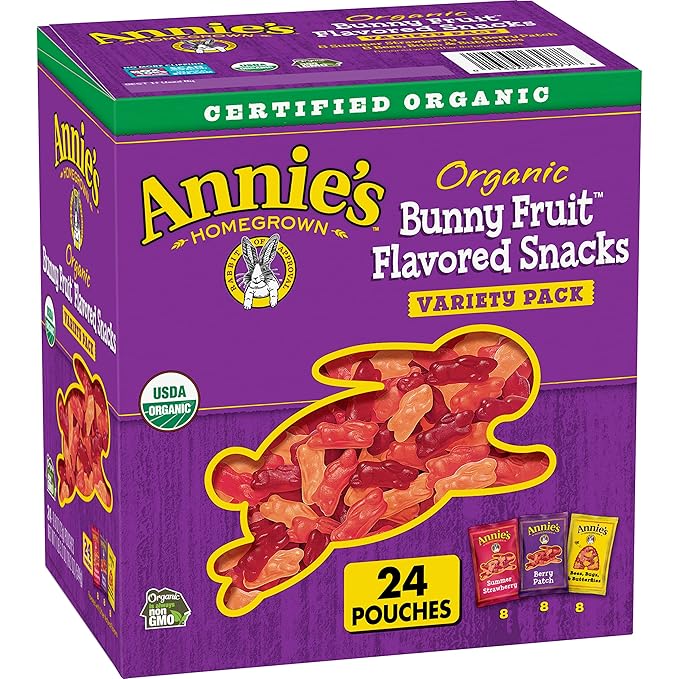 Annie's Organic Bunny Fruit Snacks, Gluten Free, Variety Pack, 24 Pouches