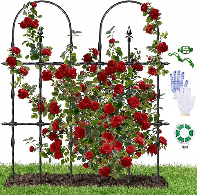 2026 New Upgraded Garden Trellis Set for Outdoor Climbing Plants, 47.2“ H x 39.6” W Rustproof & Reinforced Garden Arch Trellis for Potted Climbing Cucumbers, Tomatoes, Vegetables, Roses, Flowers