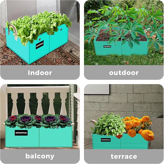 2 Pcs 6 Gallon Rectangle Grow Bags for Growing Herbs, Reusable Rectangle Garden Planter, PE Pots for Vegetables, Flowers and Fruits (Green)
