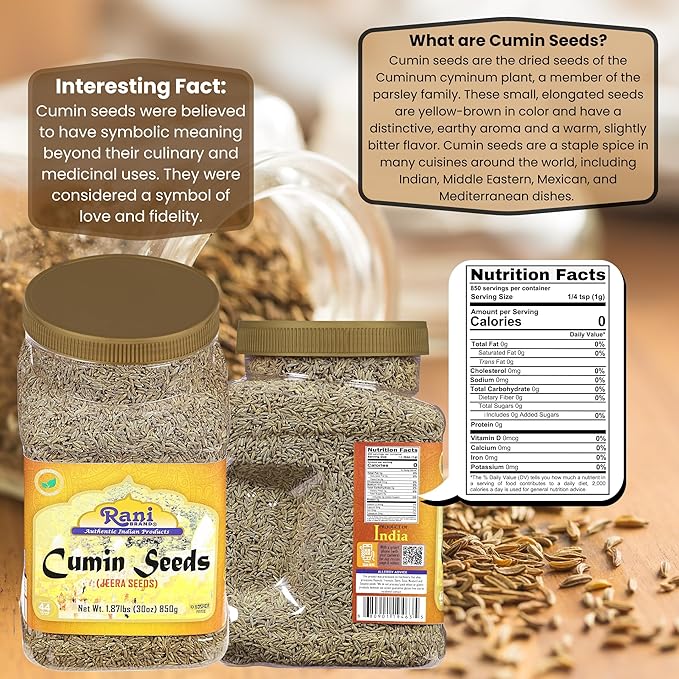 Rani Cumin Seeds Whole (Jeera) Spice 30oz (1.87lbs) 857g PET Jar ~ All Natural | Gluten Friendly | NON-GMO | Kosher | Vegan | Indian Origin