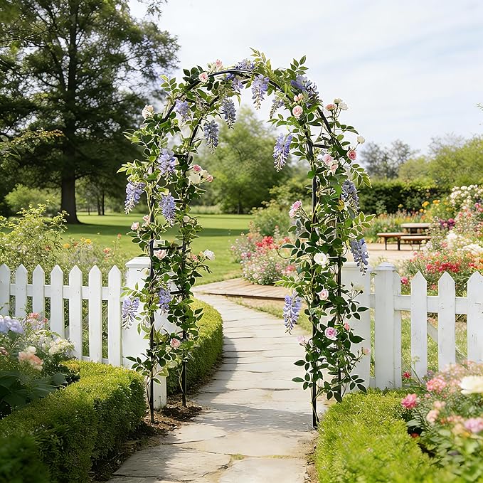 Iron Pergola Arbor Practical, 7.9 Feet High x 4.6 Feet Wide, Assemble Easily for Various Climbing Plant Wedding Garden Arch Bridal Party Decoration Wide Arbor