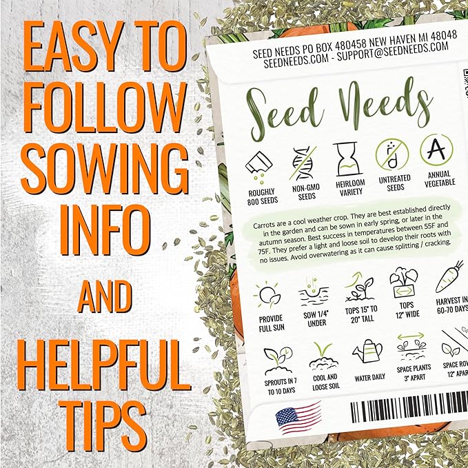 Seed Needs Carrot Seeds for Planting Paris Market Carrots - Non-GMO Heirloom & Untreated Annual Cool Weather Crops - Grow a Home Grown Outdoor Vegetable Garden (5 Packs)