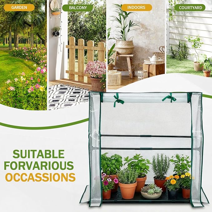 Outvita Mini Greenhouse, Outdoor 3'x3'x3' UV Protected 2-Layer PE Cover Plant Hot House for Flowers, Seed and Vegetables Protection with Roll-up Zippered Doors for Patio Balcony Backyard