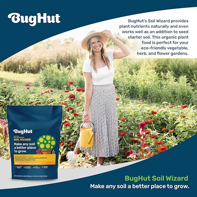 BugHut Soil Wizard Organic Soil Amendment – All Purpose Plant Food for Houseplants, Vegetables, Flowers, and Herbs - Chemical-Free Nutrient Source for Indoor & Outdoor Gardens - 8 lbs.
