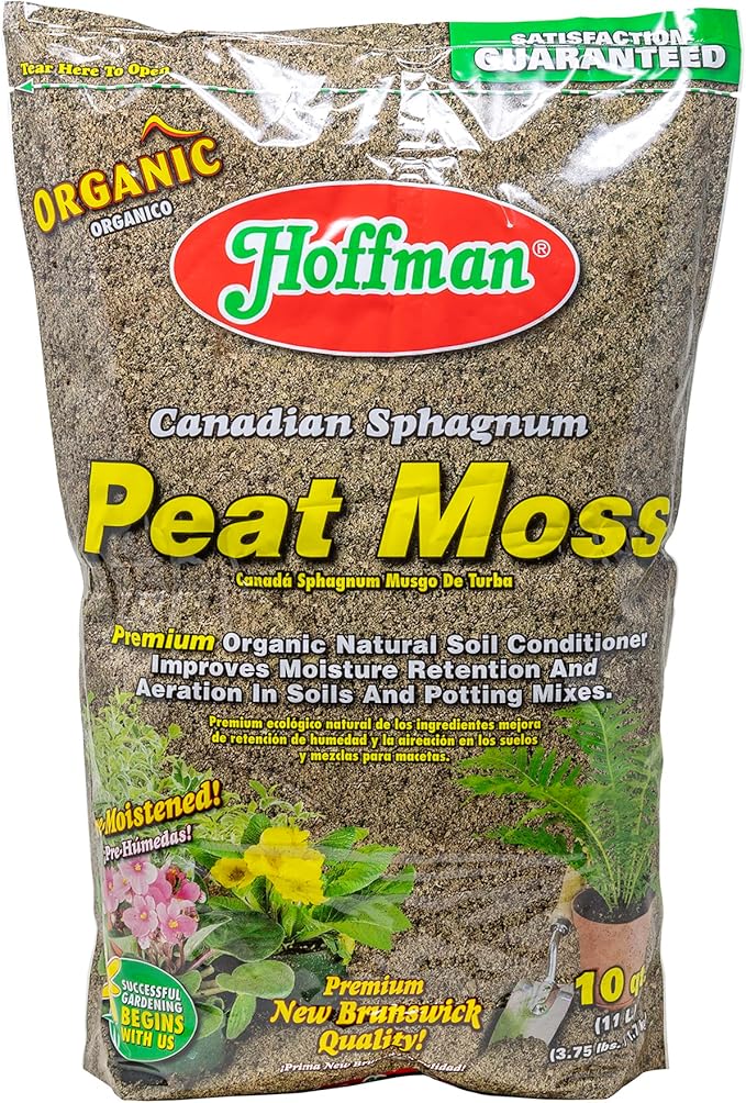 Hoffman Canadian Sphagnum Peat Moss Soil Conditioner to Improve Moisture Retention and Aeration, 10qt Bag, Pack of 3