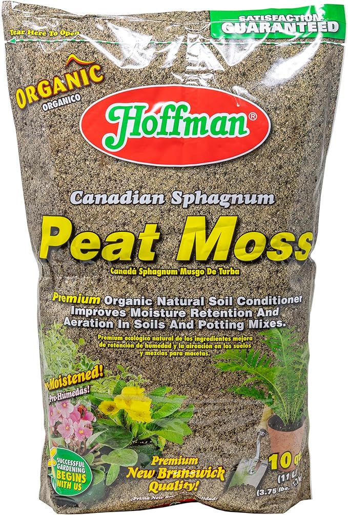 Hoffman Canadian Sphagnum Peat Moss Soil Conditioner to Improve Moisture Retention and Aeration, 10qt Bag, Pack of 5