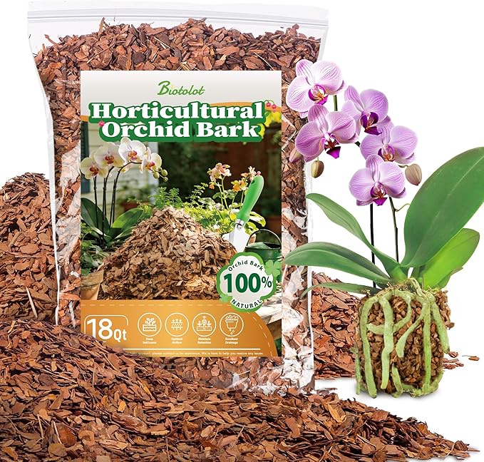 18qt Orchid Bark Horticultural Grade- Natural Mulch for Potted Plants, Root Development of Orchid Plants and Garden Soil Amendment Mix