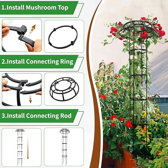 1 Pack Umbrella Trellis for Climbing Plants, 65 Inch Tall Adjustable Plant Support for Outdoor Indoor Garden, Sturdy Metal Core with Plastic Coating, Black