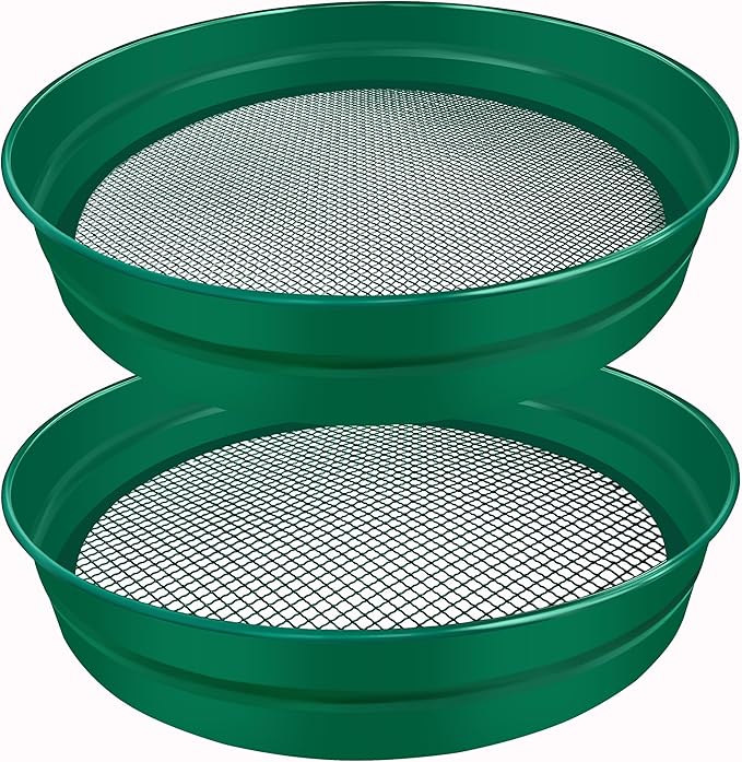 2PCS Large Soil Sifter for Gardening 14.7 inch Dirt Sifter with Garden Mat, Heavy Duty Metal Material Compost Sifter Rock Sifter for Rocks Soil Compost Filtering