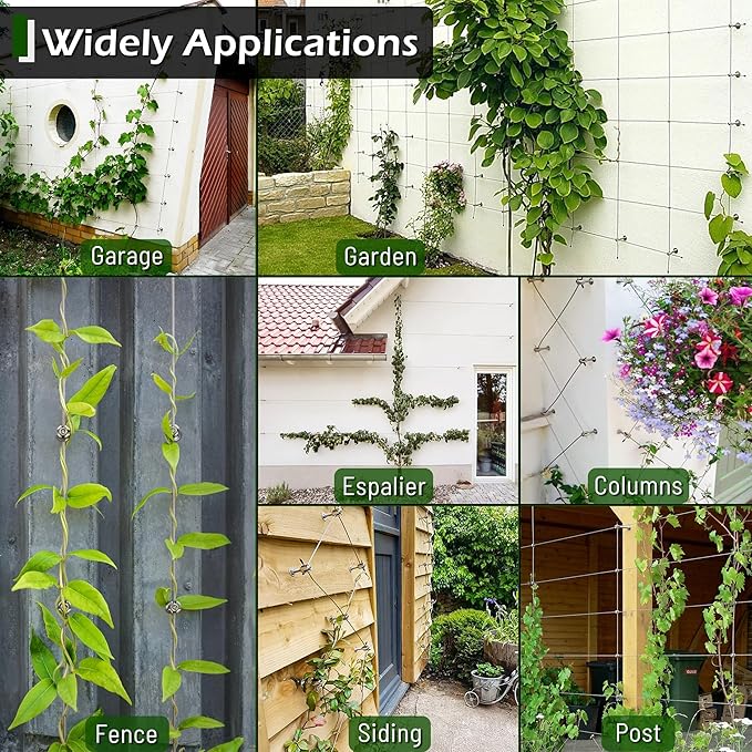 Wire Trellis for Climbing Plants Outdoor, 20-Set Wall Trellis Kit for 5/64"(2mm) Wire Ropes, T316 Espalier System for Fence and Garden DIY Projects (Hubs Only, Without Cable)