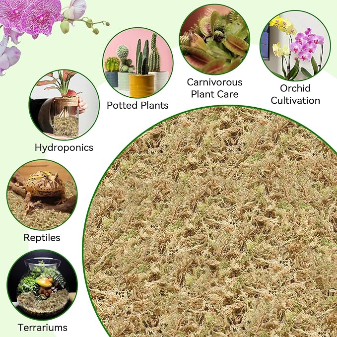ZeeDix Natural Sphagnum Moss for Plants, Orchid Moss Potting Mix for Repotting, High Water Retention, Help with Maintain Humidity, Plant Moss for Gardening, Hanging Baskets, Reptile Bedding, 1QT