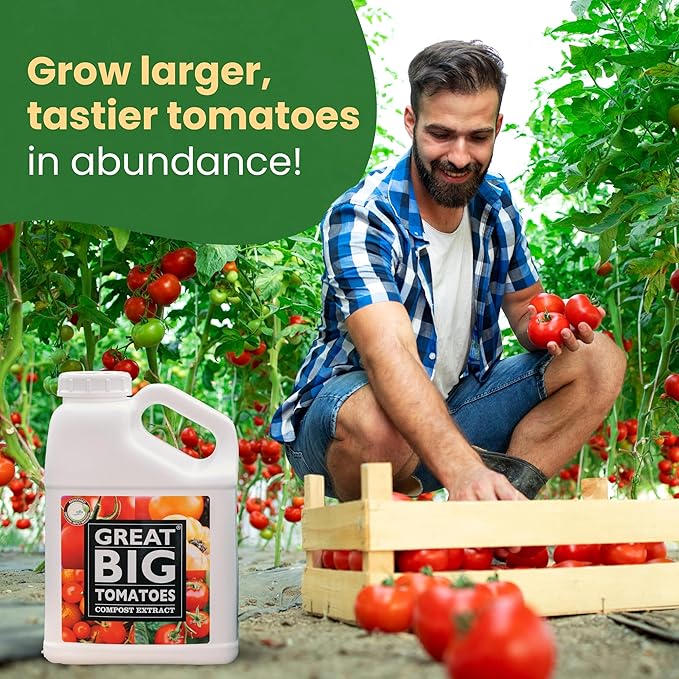 Great Big Tomatoes Soil & Fertilizer Booster for Big Vegetable Yields, Better Fertilizer & Plant Food Efficiency, and Garden Performance. Perfect for Beginners.1 Gallon Concentrate (Makes 32 Gallons)