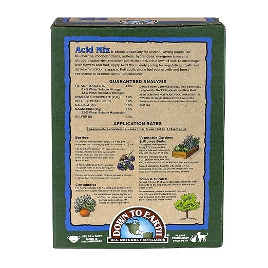 Down To Earth All Natural Fertilizers Organic Acid Mix - Plant Food for Blueberries, Raspberries, Azaleas and Rhododendrons 4-3-6, 5 lb