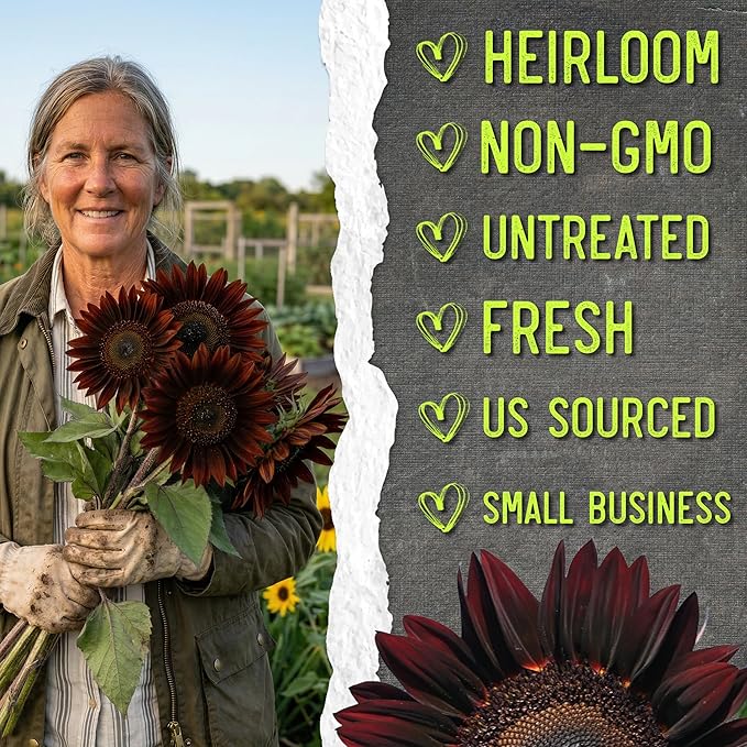 Seed Needs Sunflower Seeds for Planting Chocolate Sunflowers - Heirloom & Open Pollinated Flower Seed to Plant & Grow an Outdoor Wildflower Butterfly Garden (5 Packs)