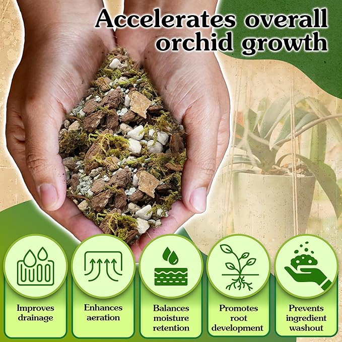 5-in-1 Orchid Potting Mix with Forest Moss, Pine Bark, Perlite, Zeolite, and Pumice – Orchid Soil, Orchid Repotting Kit for Healthy Roots, Fast Drainage, and Support for Growth 8 QRT
