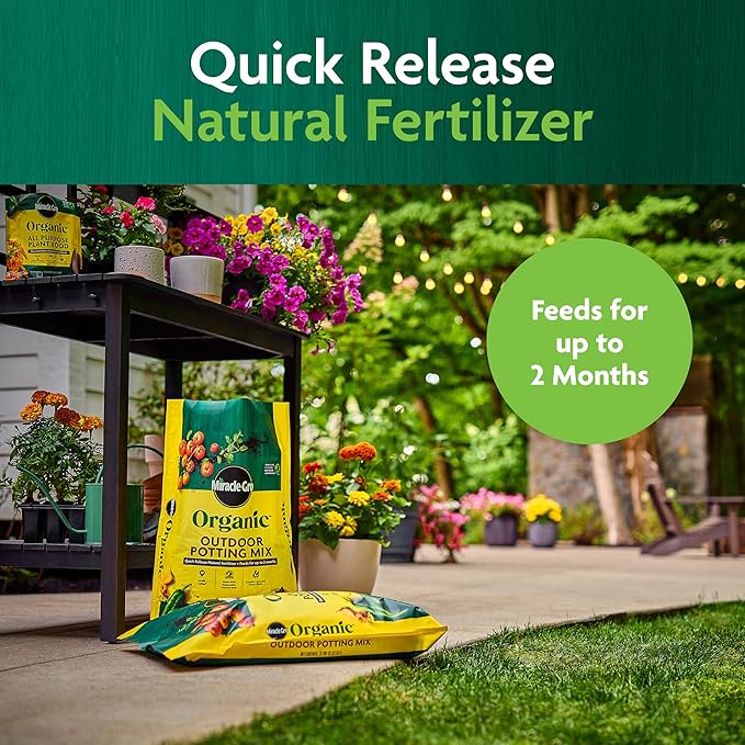 Miracle-Gro Organic Outdoor Potting Mix - Plant Soil for Outdoor Container Plants, Contains Quick-Release Natural Fertilizer, OMRI Listed, 16 qt. (2-Pack)