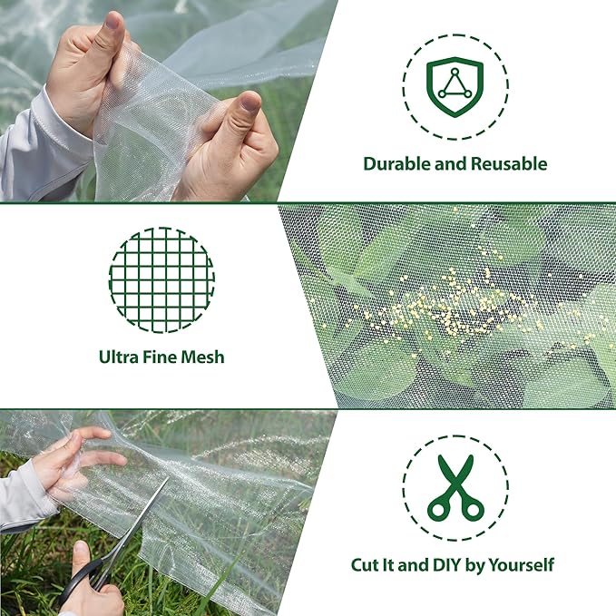10 * 33FT Ultra Fine Garden Mesh Netting Pest Barrier, White Plant Covers for Outdoor Patio Greenhouse Crop Vegetables Fruit Flower Garden Protection, Row Covers Fabric Screen Insect Bug Bird Netting