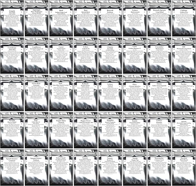 B&KM Farms 25,000+ Survival Seed Kit 5+ Year Supply. 40 Fruit & Vegetable Non-GMO Heirloom Seeds for Planting a Home Garden. Secure Emergency Weather-Proof Bucket