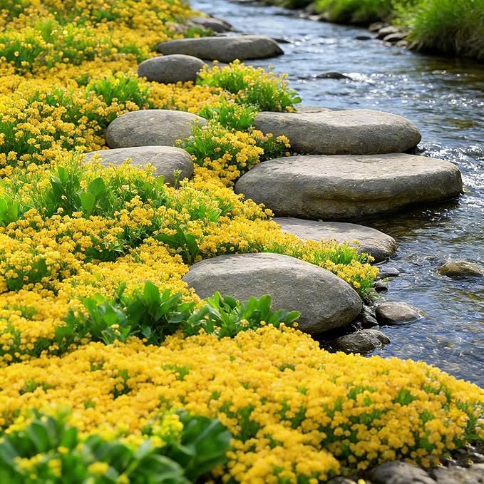 Mixrug Creeping Thyme Flower Seeds for Planting, 15000+pcs Perennial Creeping Thyme Ground Cover Seeds, Non-GMO Heirloom Wild Thymus Serpyllum Flower Plants for Home Garden Outdoors Yellow