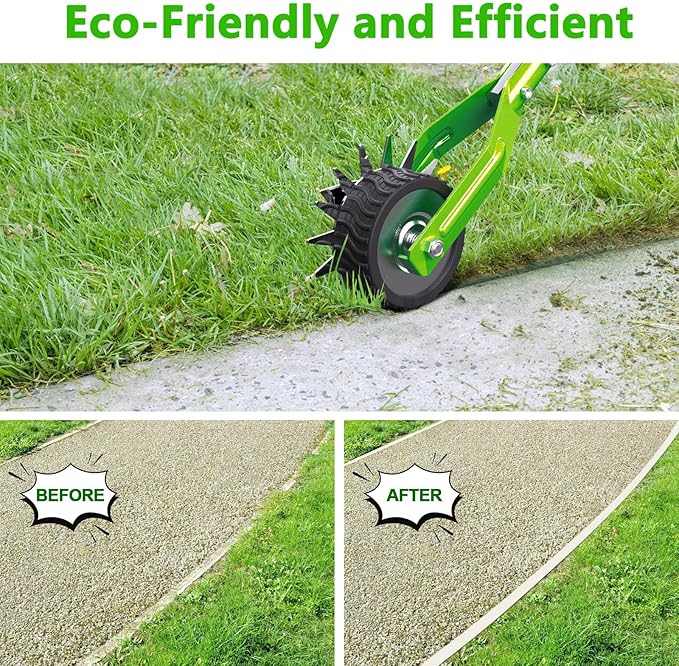 Edger Lawn Tool - 67 inch Wheel Rotary Lawn Edger with Adjustable Stainless Steel Handle, Grass Edge Trimmer for Sidewalks, Driveways & Landscaping (Green)