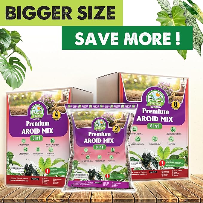 DUSPRO Recycle 8in1 Aroid Potting Mix Pre-Mixed Indoor Potting Soil for Aroid Plants, Chunky Soil Mix for Indoor Plants with Pine Bark,Pumice, Coir, Coco Chips, LECA,Perlite, Zeolite,Worm Castings 4QT