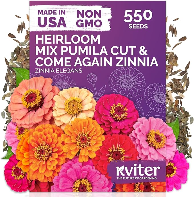 KVITER 550 Cut and Come Again Zinnia Seeds for 2025 (Zinnia elegans) — Pumila Double Blooms Zinnia Mix, Heirloom & Non GMO — Ideal Cut Flower Seeds for Planting in Garden, Containers, Cutting Beds