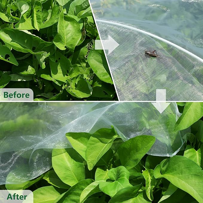 10 * 50FT Ultra Fine Garden Mesh Netting Pest Barrier, White Plant Covers for Outdoor Patio Greenhouse Crops Vegetables Fruit Flower Garden Protection, Row Covers Fabric Screen Insect Bug Bird Netting