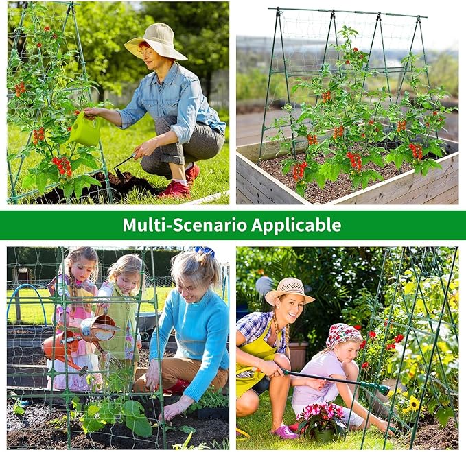 Cucumber Trellis, 50x48 inch A-Frame Garden Trellis for Climbing Plants Outdoor Support for Vegetable Vine Tomato Cucumber Trellis Raised Bed, with Netting, Green