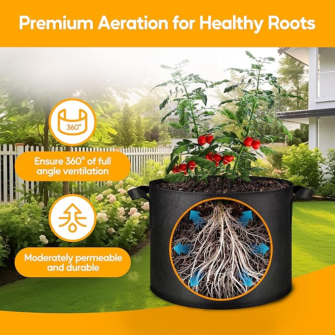 Simple Deluxe Grow Bags 15 Gallon 12 Pack Planter Pots with Handles, Thickened Nonwoven Fabric Aeration Cloth Bag, Heavy Duty Gardening for Tomoato, Potato, Vegetable and Flowers, Black with 12 labels