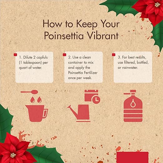 8oz Poinsettia Fertilizer - Easy to Use Poinsettia Plant Food - Keeps Your Christmas Flowers Fresh, Colorful & Vibrant All Holiday Seasion - Ideal Fertilizer for Long-Lasting Christmas Flower Decor