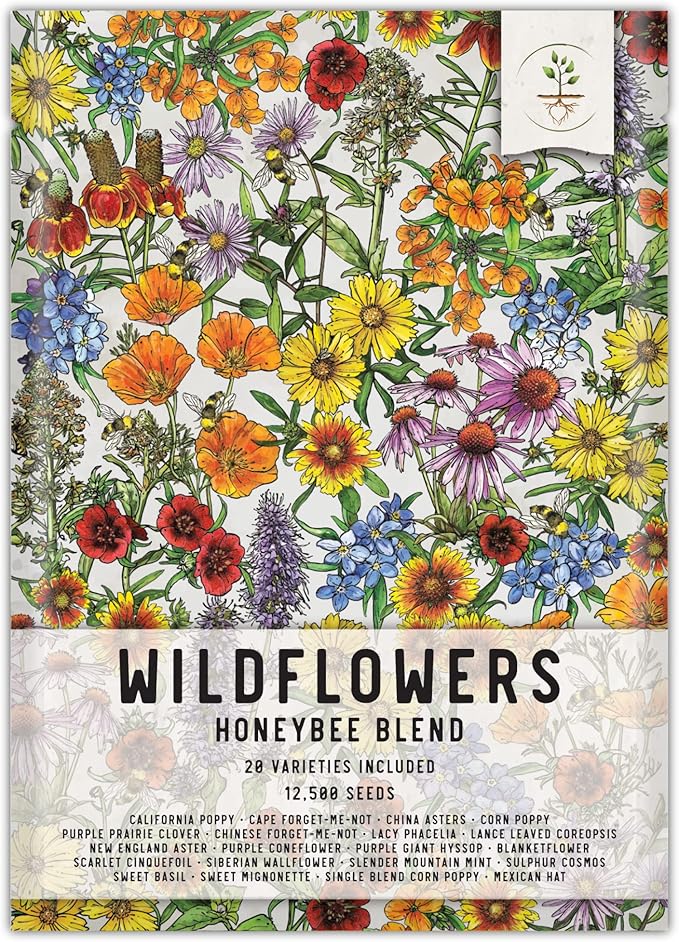 Seed Needs Pollinator Seed Mix Honey Bee Blend Wildflowers | Bulk 1 Ounce 12,500+ Heirloom Seeds 20 Pollinator Friendly Flower Varieties | Help Save the Bees Produces Colorful Blooms | Open Pollinated