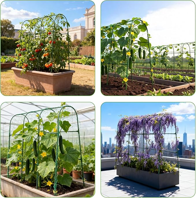 Cucumber Trellis for Raised Garden Bed, U-Shape Plant Support Metel Trellis for Climbing Plants Arch Trellis with Netting for Outdoor Cucumbers,Tomatoes,Vine Climbing Plant(47.2''X32''x47.2''(LxWxH))