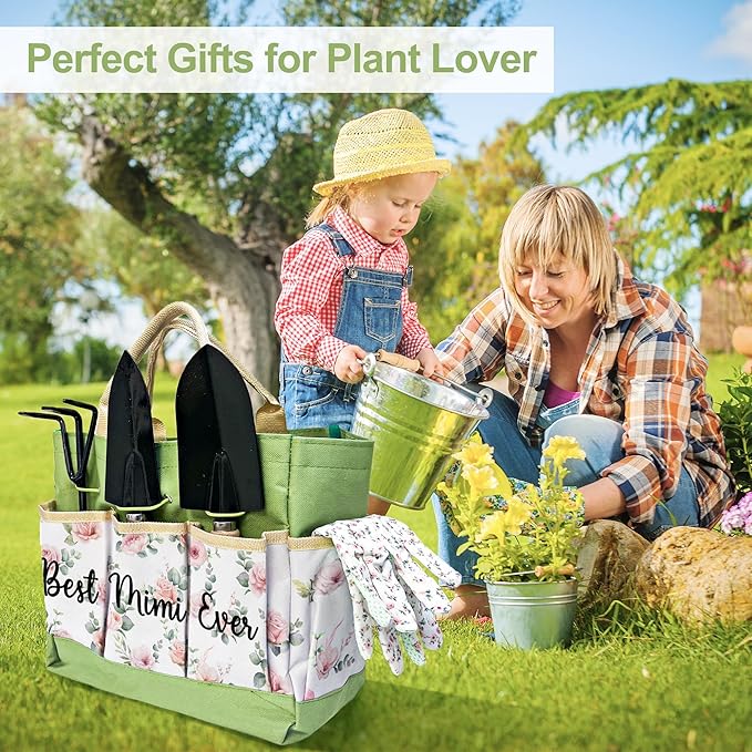 Gifts for Mimi, Mothers Day Mimi Garden Kit Gifts for Grandma Floral Gardening Tools and Durable Garden Tools Organizer Tote, Ideal Gardening Gift for Women on Birthday Plant Lover Present