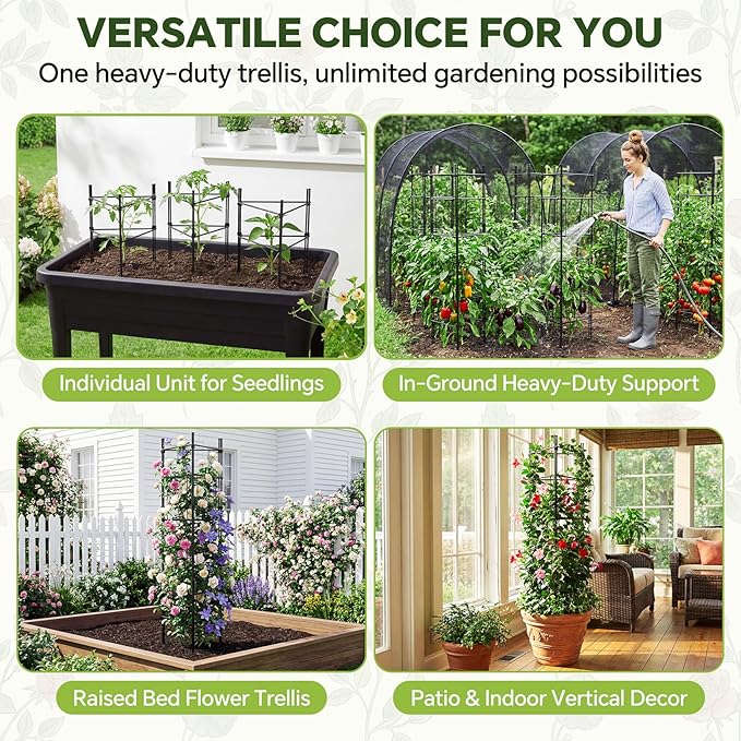 46 Inch Adjustable Metal Tomato Cage for Garden - 3 Pack Panel-Assembled Garden Trellis, Flexible Shapes Plant Support Set, Rustproof Stackable Trellis for Climbing Plants Outdoor, Raised Bed Flowers