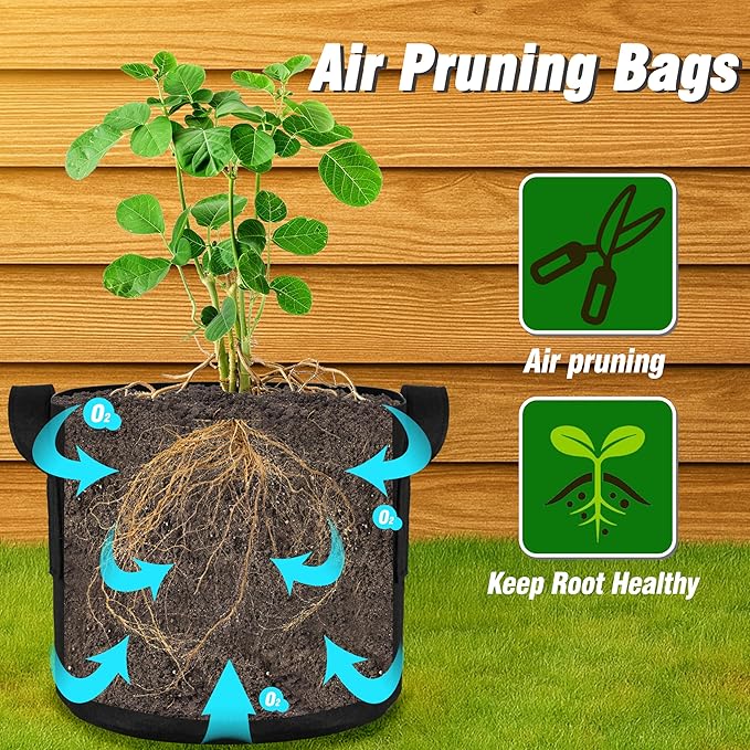 PHYEX 12-Pack 15 Gallon Grow Bags, Heavy Duty Fabric Pots with Handles, Reusable Plant Bags for Vegetable, Herbs & Flowers, BPA-Free, Breathable, Durable