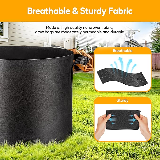 Simple Deluxe Grow Bags 5 Gallon 10 Pack Planter Pots with Handles, Thickened Nonwoven Fabric Aeration Cloth Bag, Heavy Duty Gardening for Tomoato, Potato, Vegetable, Herbs and Flowers, Black