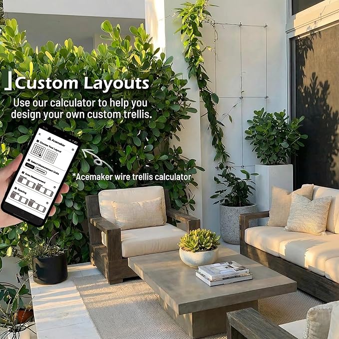 Wire Trellis for Climbing Plants Outdoor, 12-Set Wall Wire Trellis Kit, T316 Cylindrical Espalier System for Fence and Garden DIY Projects (Hubs Only, Without Cable)