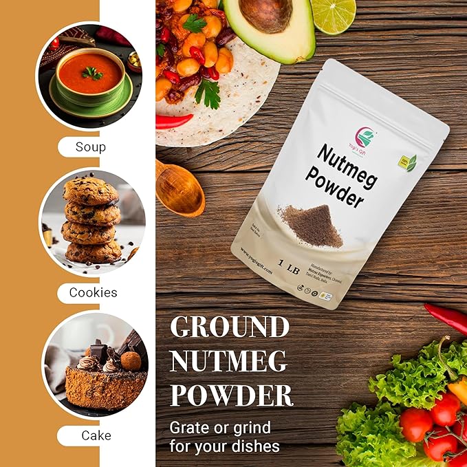 Nutmeg Ground 1 LB | Excellent Aroma and Incredible Flavor | Fresh Ground Nutmeg Spice for Baking, Cooking, Smoothies and Seasonings | Non GMO, Ethically Sourced | By Yogi's Gift®