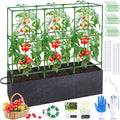 51x17x49 Inch Garden Tomato Cages with 46 Gallon Grow Bags, Square Plant Support Trellis Assembled with Planter Bags, Garden Cucumber Vegetables Frames for Vertical Climbing Plants
