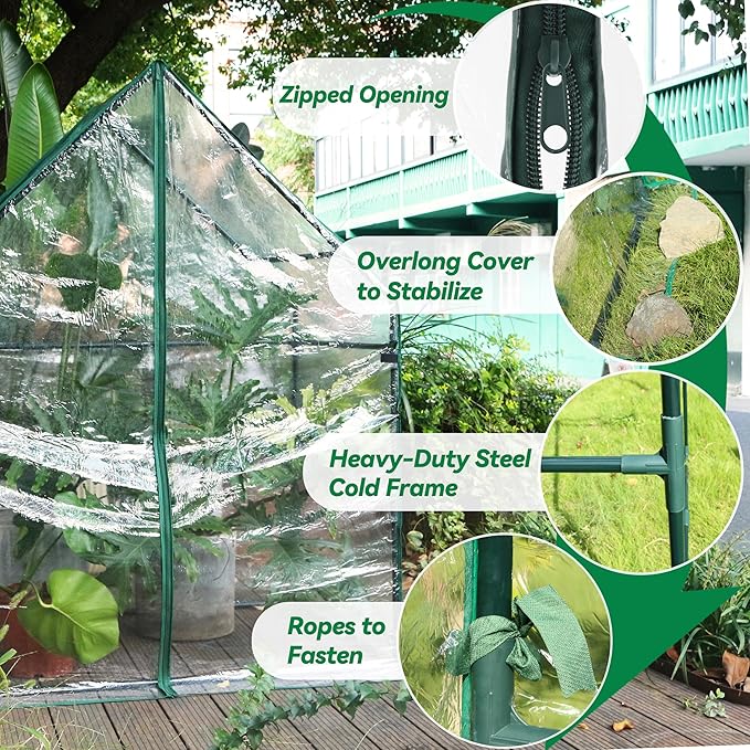 Gardzen Small Walk-in Greenhouse, Heavy Duty Portable Green House for Outside with Sturdy Frame & Clear Cover, Protects Plants from Cold, Rain, 36.2"(L) x53.3(W) x66.1(H)