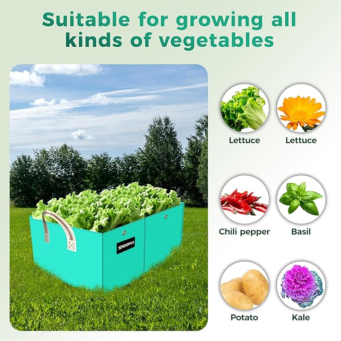 2 Pcs 6 Gallon Rectangle Grow Bags for Growing Herbs, Reusable Rectangle Garden Planter, PE Pots for Vegetables, Flowers and Fruits (Green)