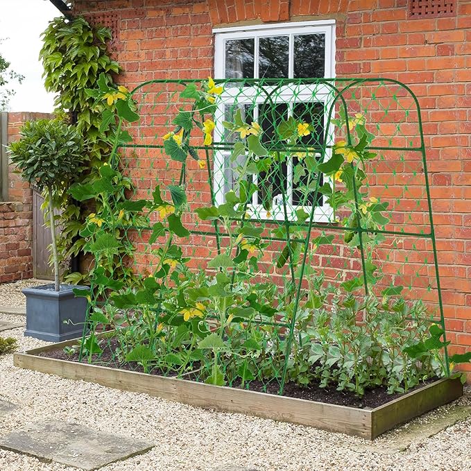 Extra Large Cucumber Trellis for Raised Bed, U-Shape Garden Trellis for Climbing Plants Outdoor,Adjustable Metal Arch Vegetables Trellis,Plant Support Garden Stakes for Vine (Green,65"x49.2"x23.6")