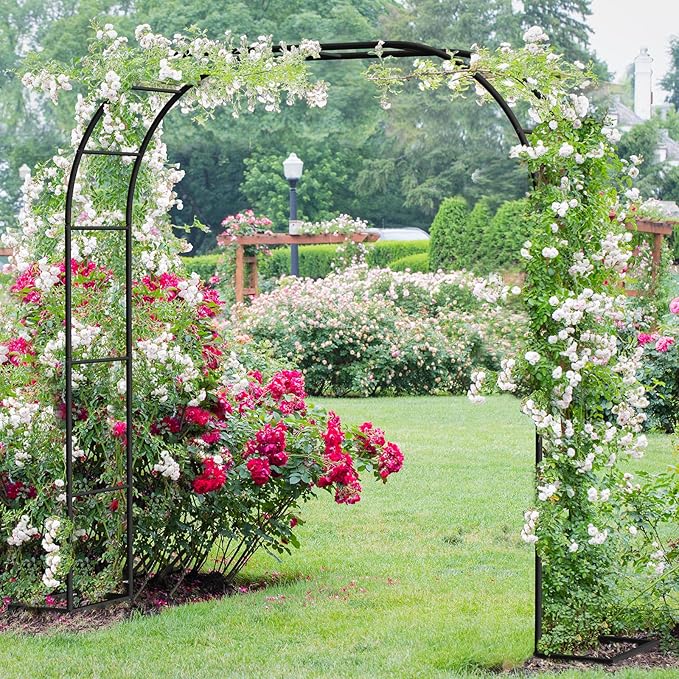 Metal Garden Arch Trellis Arbor, Wedding Arch Stand with Steel Frame,5.3'W * 7.6'H or 7.9'W * 6.3'H Ft,for Garden Arbor Trellis & Climbing Plant, Bridal Party & Ceremony Decorations (Black)