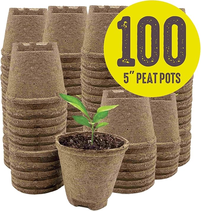 Jiffy Plant Pot - Organic Seed Starting, Biodegradable Pots for Seedlings - 5 in, 100 Pots - Peat