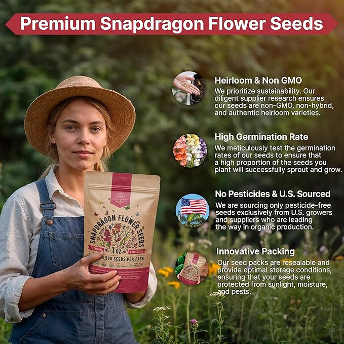 414,500+ Snapdragon Flower Seeds Pack 1 oz - Non-GMO Heirloom Snapdragon Seeds for Planting Indoor & Outdoor Gardening, Flower Seed for Home and Garden in Individual Packet, Floral Perennial Mix