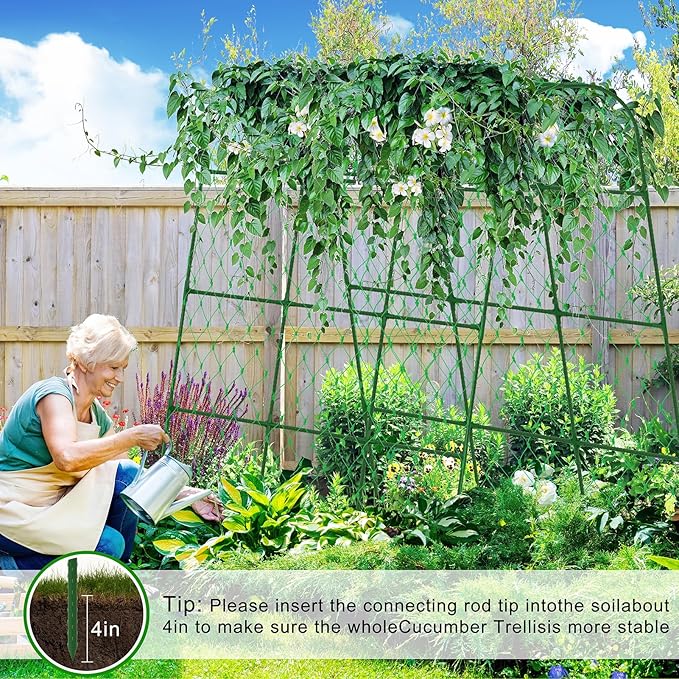 Extra Large Cucumber Trellis for Raised Bed, U-Shape Garden Trellis for Climbing Plants Outdoor,Adjustable Metal Arch Vegetables Trellis,Plant Support Garden Stakes for Vine (Green,65"x49.2"x23.6")