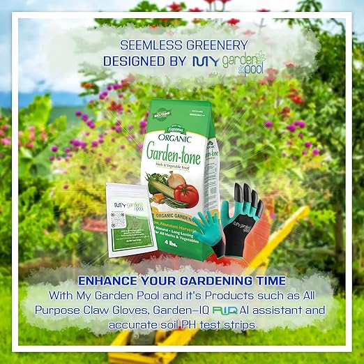 Espoma GT4 Organic Garden-Tone 3-4-4; 4 lb. - The Perfect Organic Solution with My Garden Pool PH Soil Test Strips 20 ct, and Gardening Claw Gloves and Garden-IQ, Smart Gardening AI Assistant!.