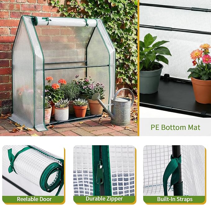 Outvita Mini Greenhouse, Outdoor 3'x3'x3' UV Protected 2-Layer PE Cover Plant Hot House for Flowers, Seed and Vegetables Protection with Roll-up Zippered Doors for Patio Balcony Backyard