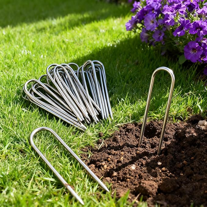 Atlantic Stainless Steel Landscape Staples Garden Stakes 4&6 Inch –Heavy-Duty, Rust-Proof Anchors for securing Weed Barrier Fabric, Plant Covers, Turf, Hoses & Cables. (40, 4 inch)