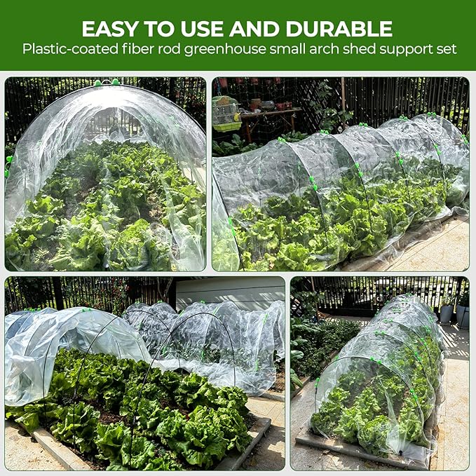 30Pcs Garden Hoops for Raised Beds, 6 Sets of 8.5 FT Long Garden Hoops, Rust-Free Fiberglass Greenhouse Hoops Grow Tunnel for Netting, DIY Plant Support Garden Stakes for Row Cover
